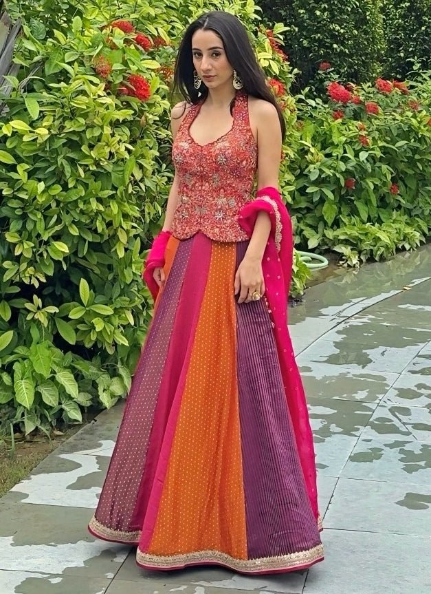 Chamee and Palak Multicolor Tissue Jamewar Lehenga With CorsetFabilicious Fashion