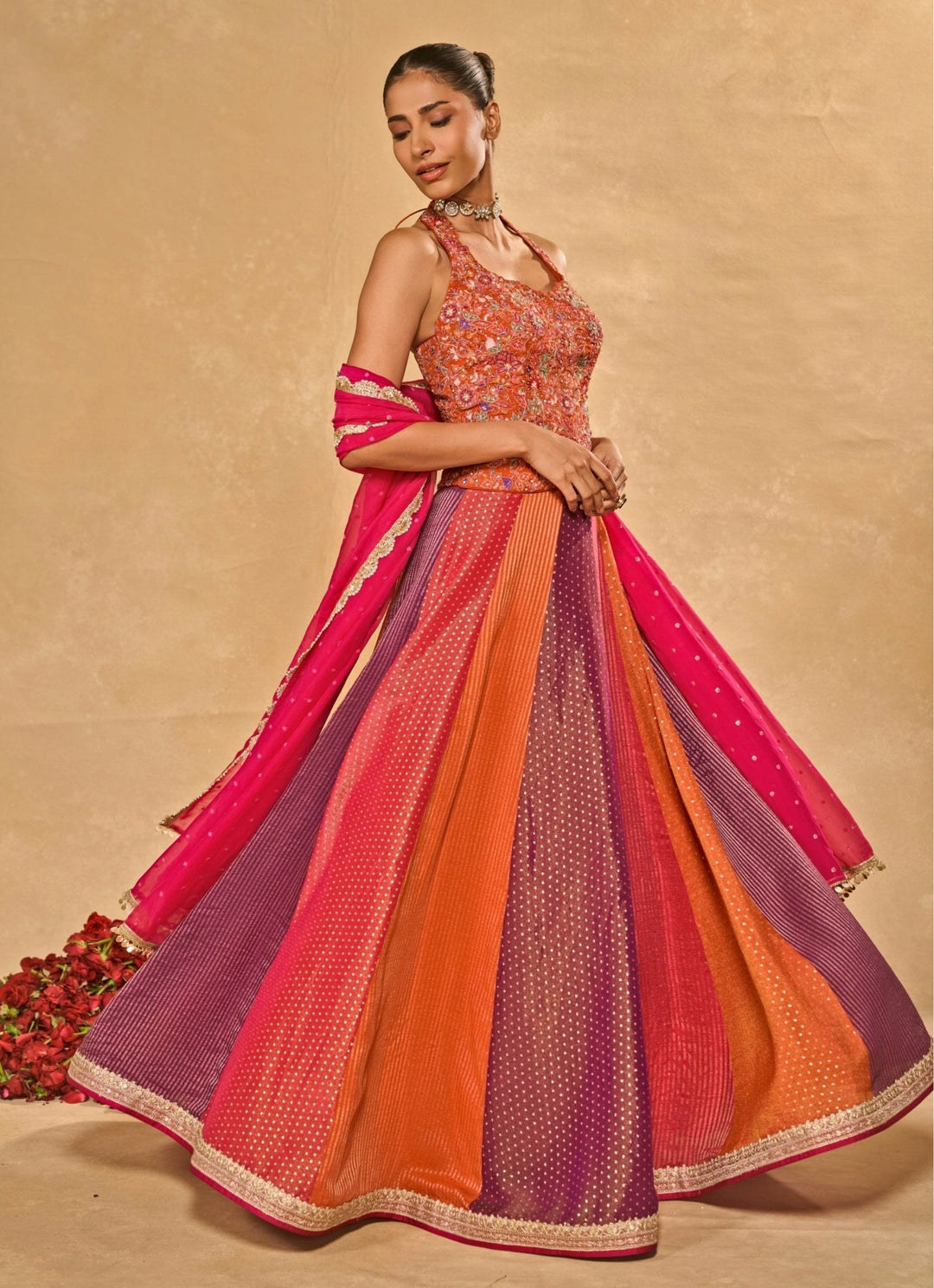 Chamee and Palak Multicolor Tissue Jamewar Lehenga With CorsetFabilicious Fashion