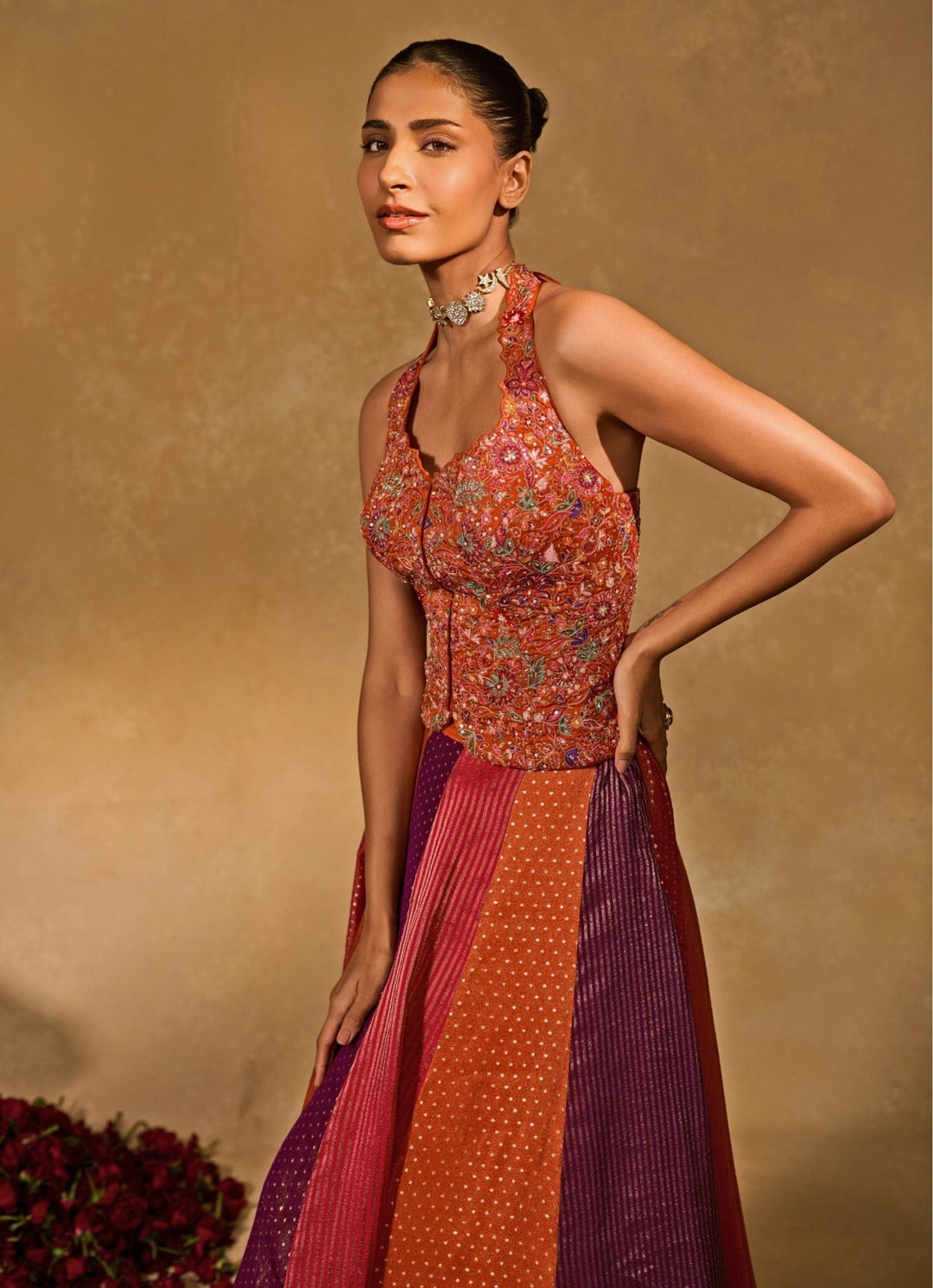 Chamee and Palak Multicolor Tissue Jamewar Lehenga With CorsetFabilicious Fashion