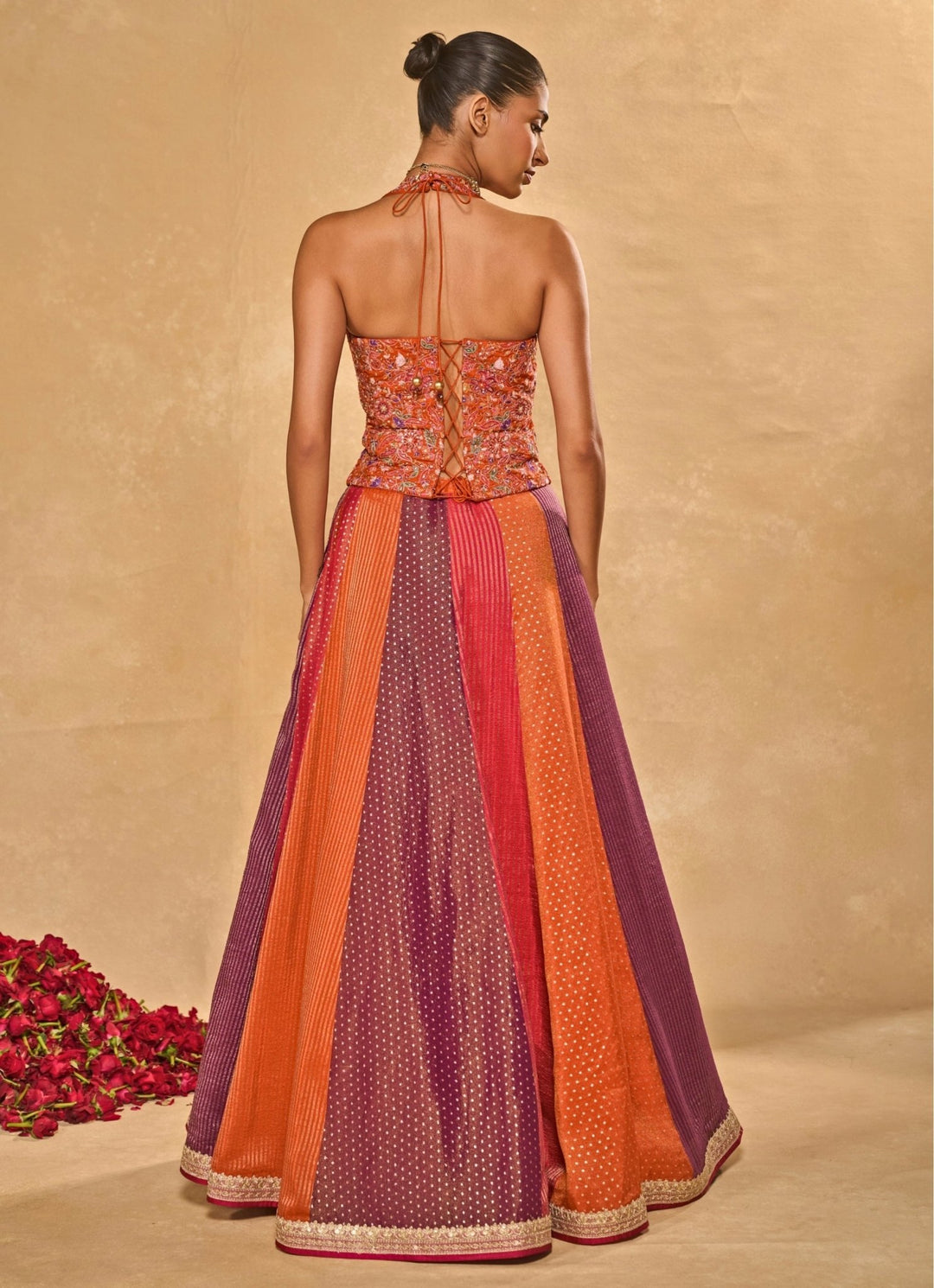 Chamee and Palak Multicolor Tissue Jamewar Lehenga With CorsetFabilicious Fashion