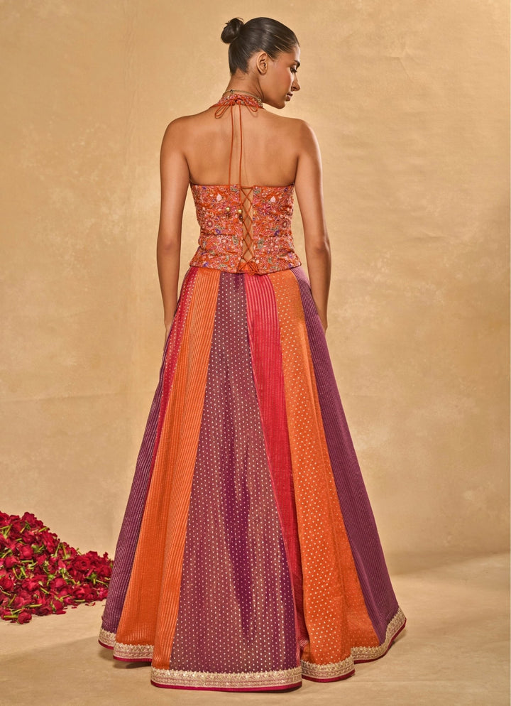 Chamee and Palak Multicolor Tissue Jamewar Lehenga With CorsetFabilicious Fashion