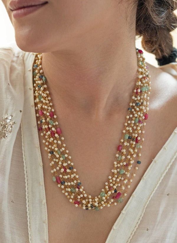 Multicolored Pearls Maala Necklace