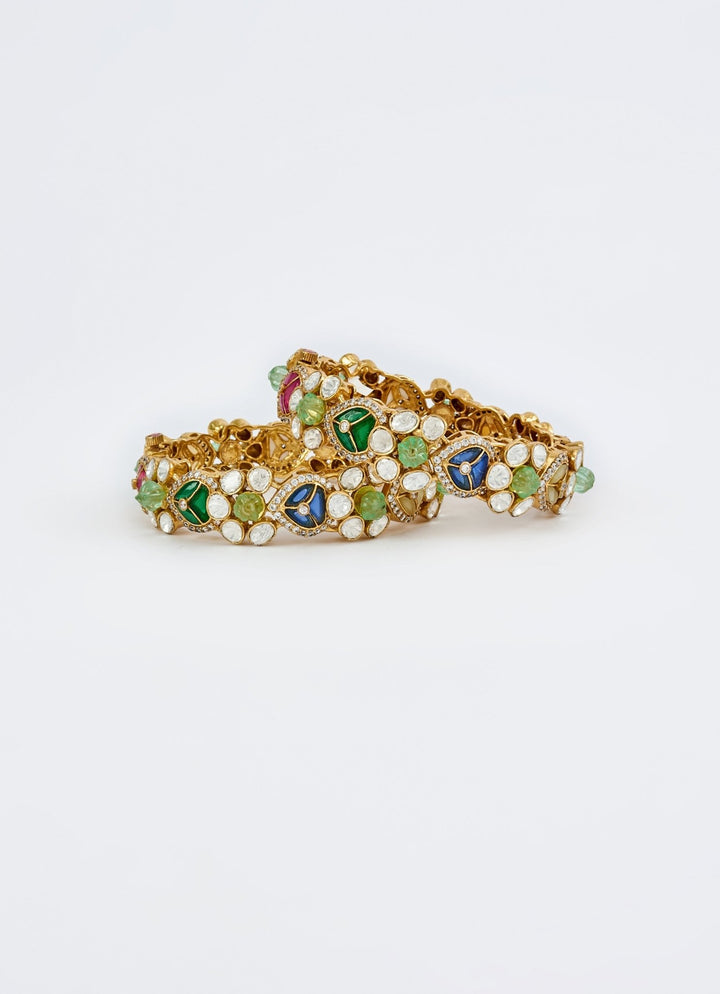 Multicolored Stones And Kundan Gold Plated Bangles Vivinia by Vidhi Mehra - Fabilicious Fashion