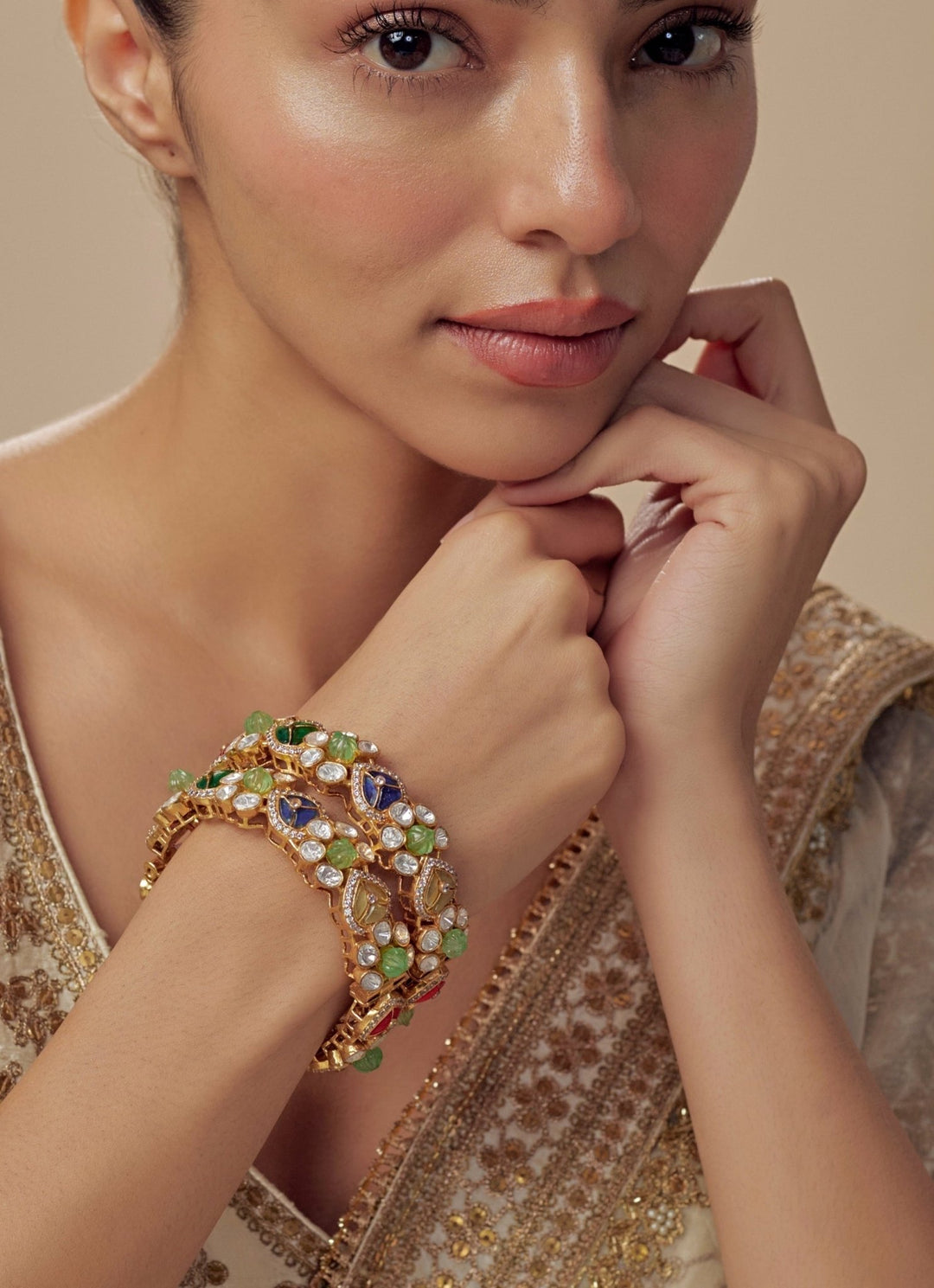 Multicolored Stones And Kundan Gold Plated Bangles Vivinia by Vidhi Mehra - Fabilicious Fashion