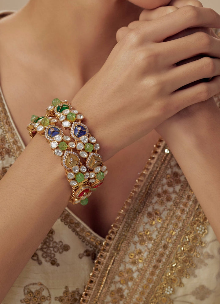 Multicolored Stones And Kundan Gold Plated Bangles Vivinia by Vidhi Mehra - Fabilicious Fashion
