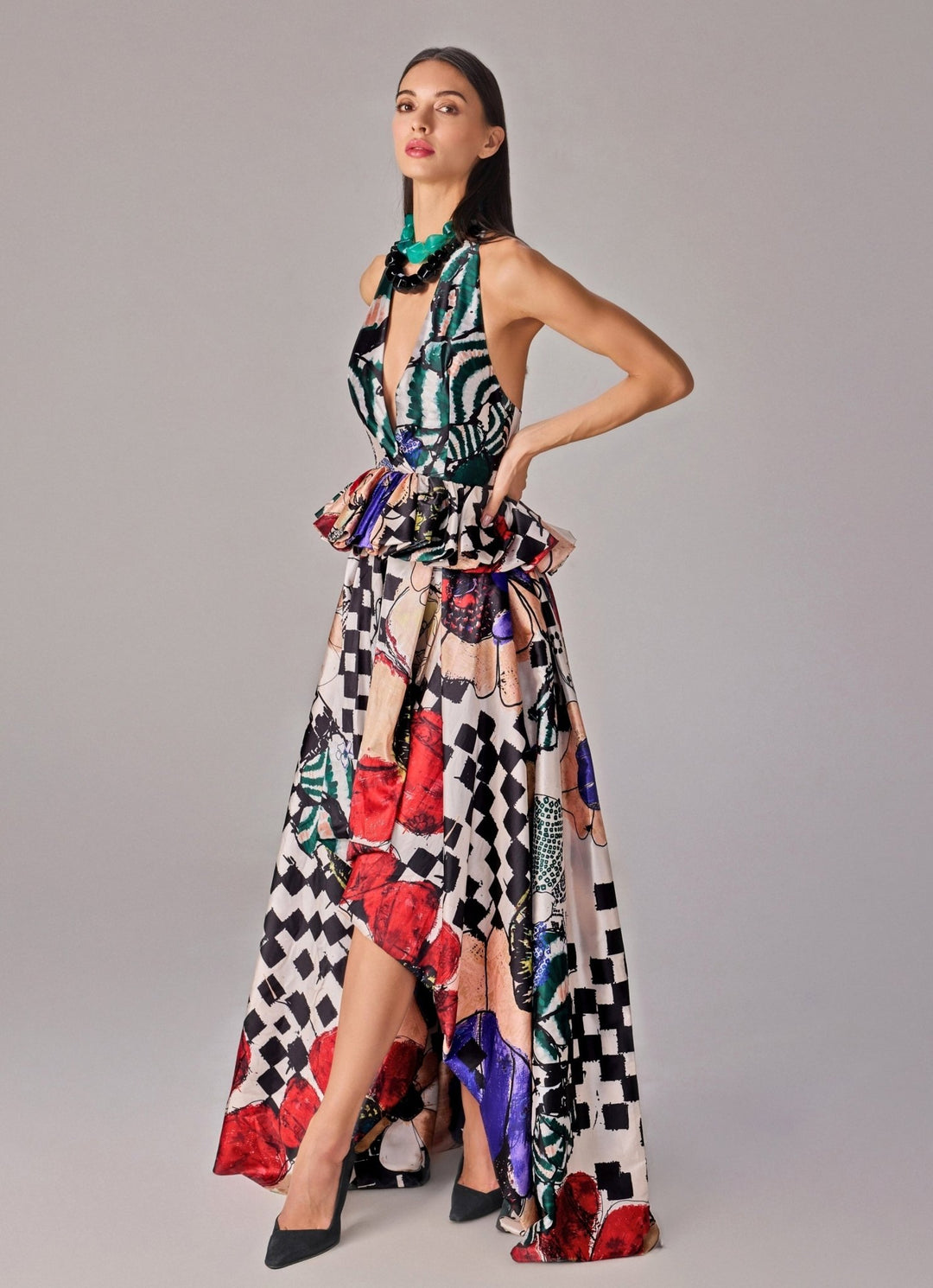 Multicolour Abstract Print Halter Blouse With Skirt Saaksha & Kinni - Fabilicious Fashion