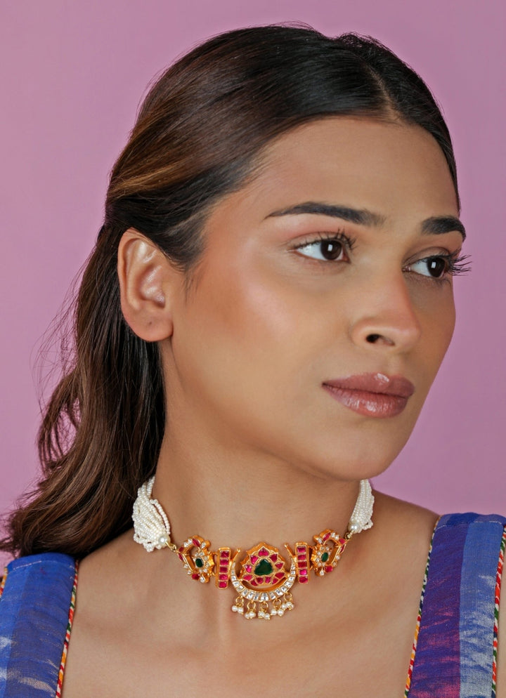 Multicolour Beaded Matte Gold Choker Riana Jewellery - Fabilicious Fashion
