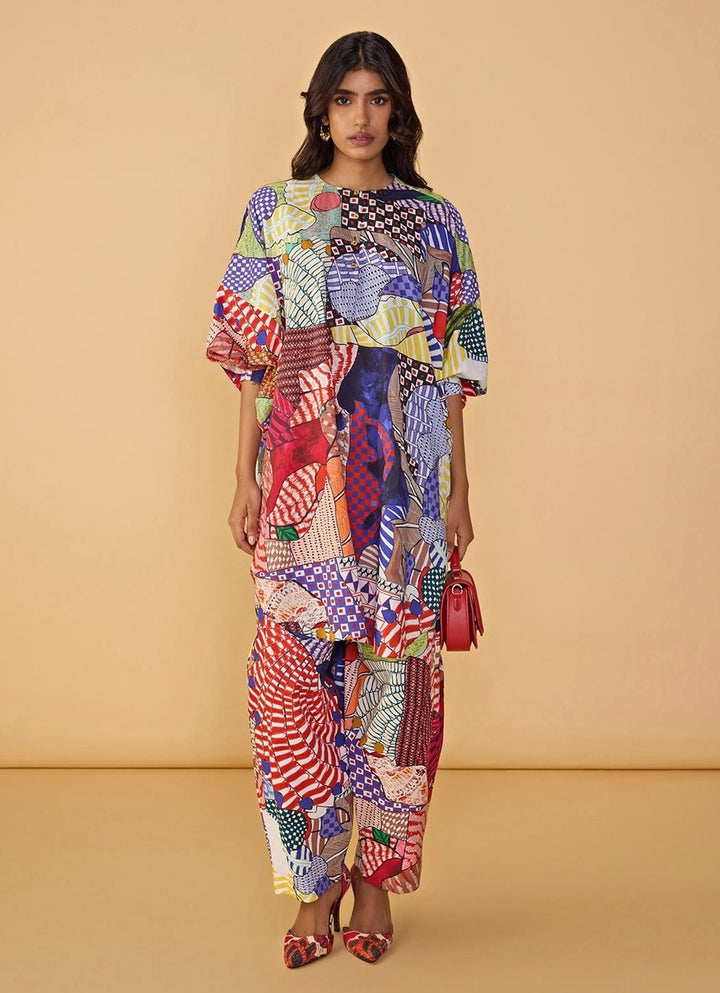Multicolour Bird Printed Tunic With Trousers Saaksha & Kinni - Fabilicious Fashion