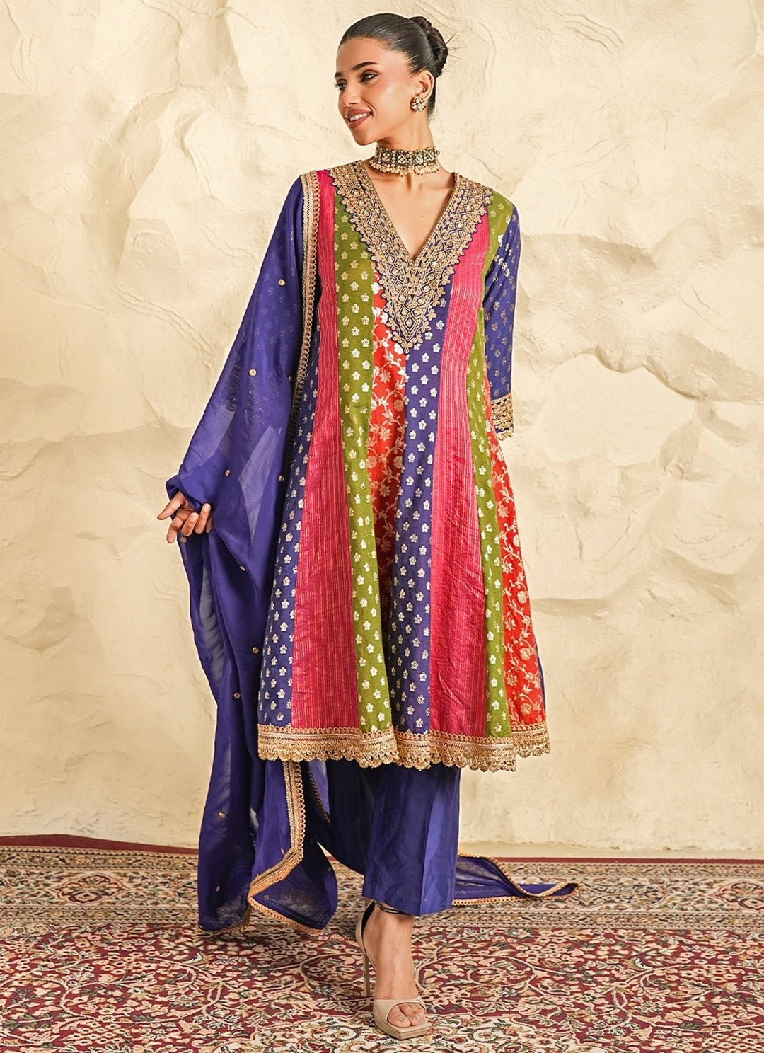 Nidhika Shekhar Multicolour Chanderi Kurta Pants SetFabilicious Fashion