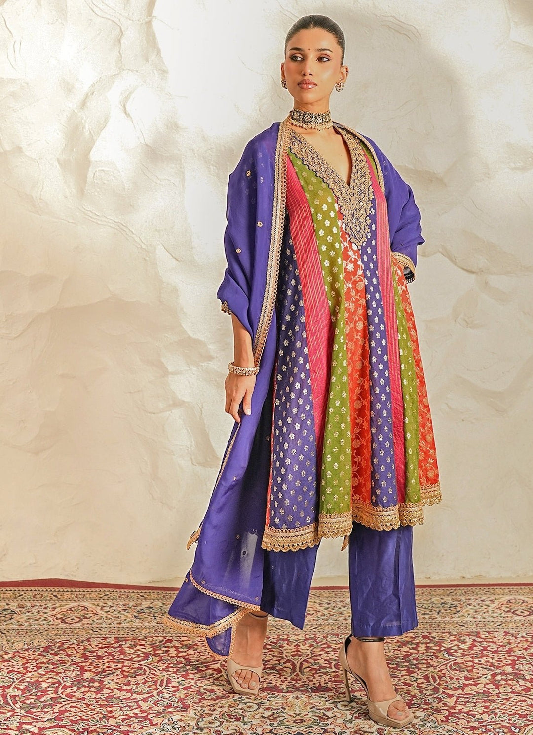 Nidhika Shekhar Multicolour Chanderi Kurta Pants SetFabilicious Fashion