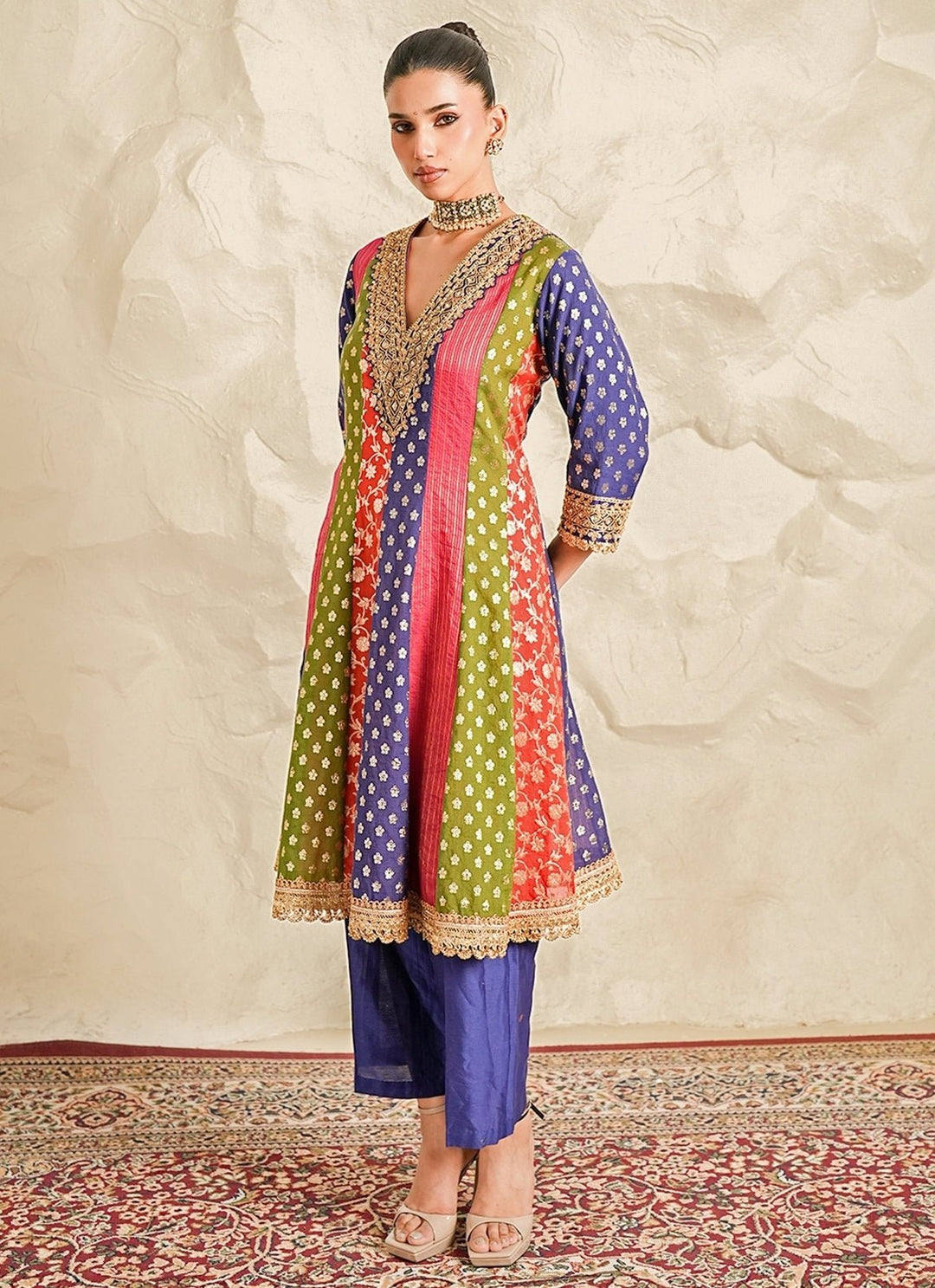 Nidhika Shekhar Multicolour Chanderi Kurta Pants SetFabilicious Fashion