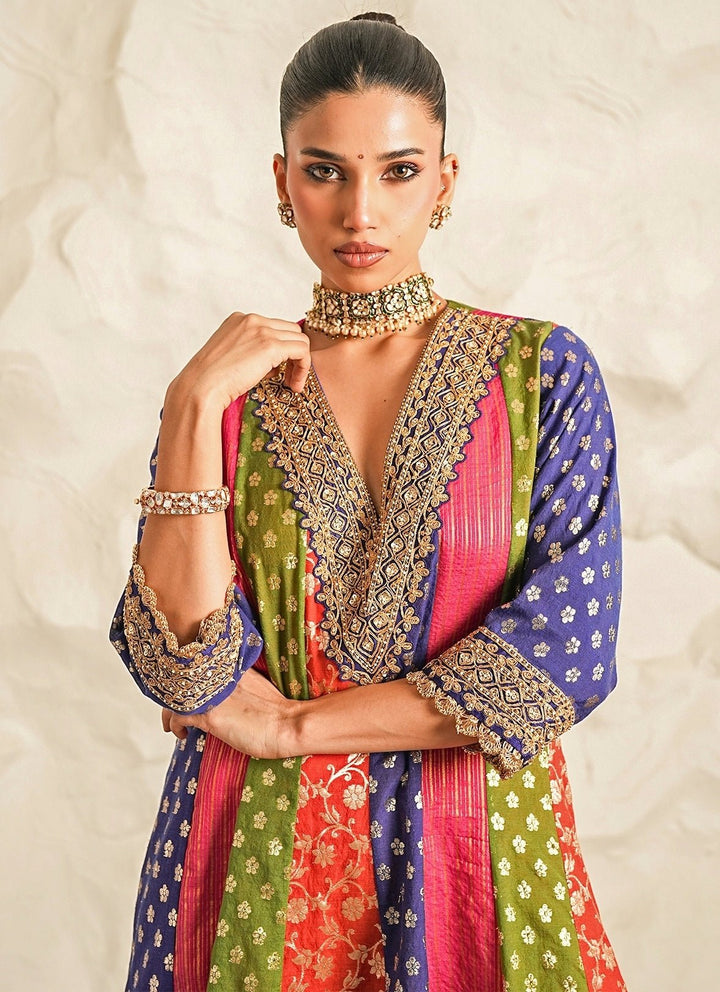 Nidhika Shekhar Multicolour Chanderi Kurta Pants SetFabilicious Fashion