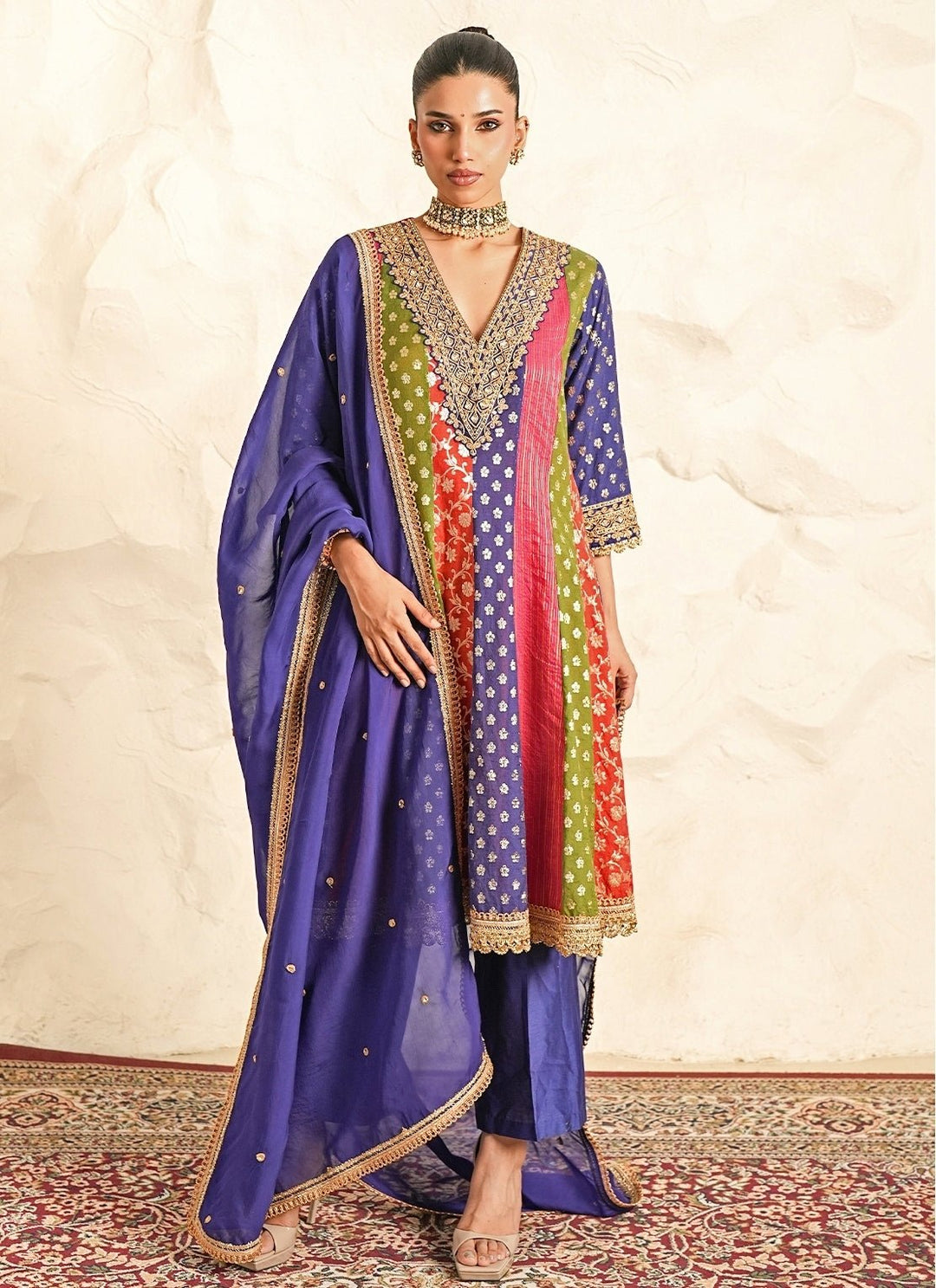 Nidhika Shekhar Multicolour Chanderi Kurta Pants SetFabilicious Fashion