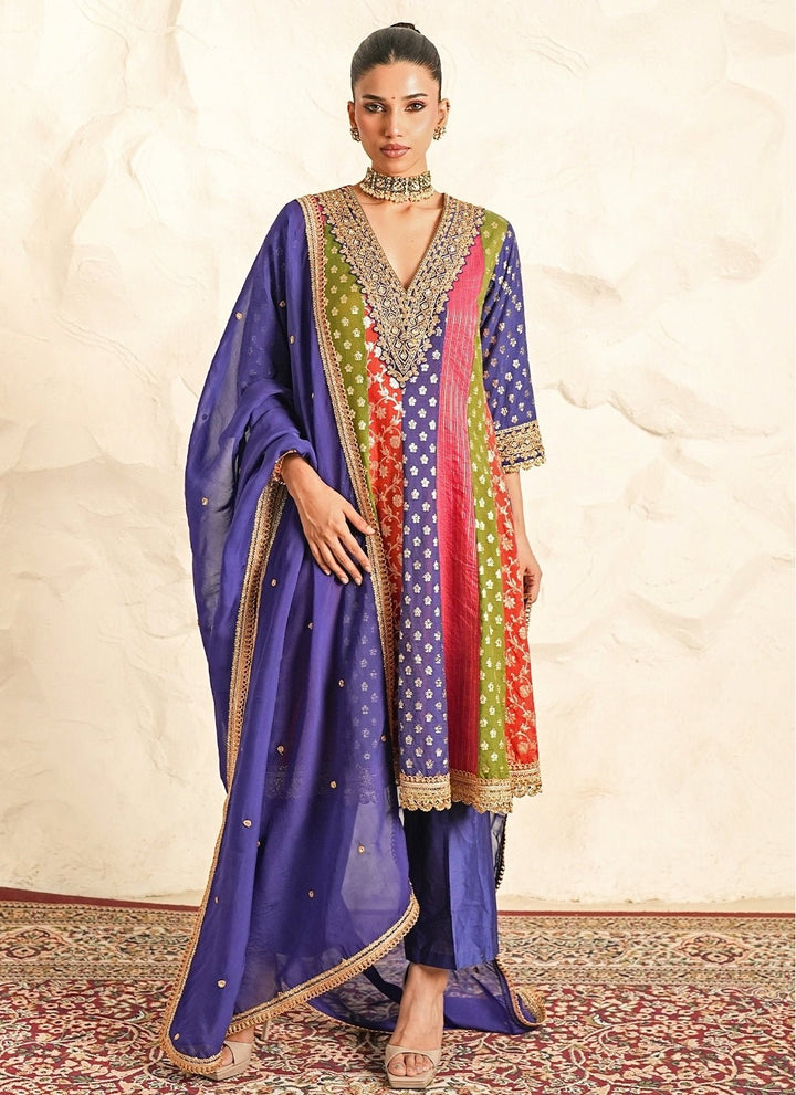 Nidhika Shekhar Multicolour Chanderi Kurta Pants SetFabilicious Fashion
