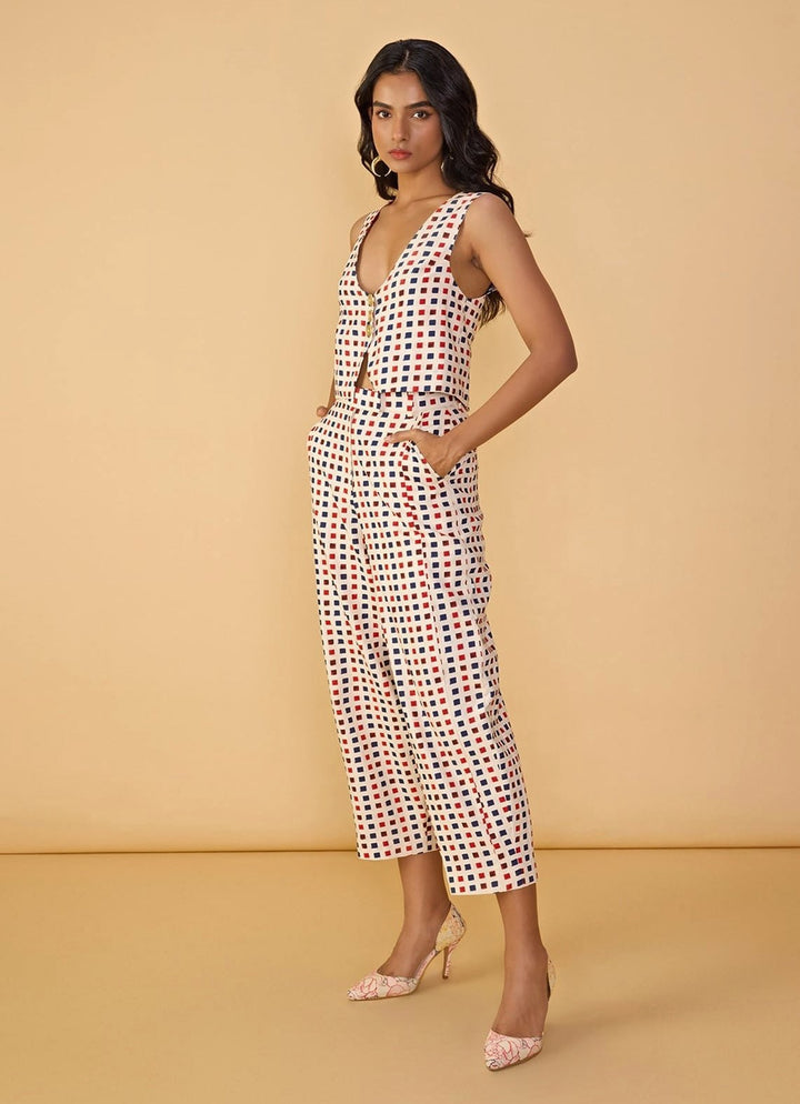 Multicolour Checkered Waistcoat With Pants Saaksha &amp; Kinni - Fabilicious Fashion