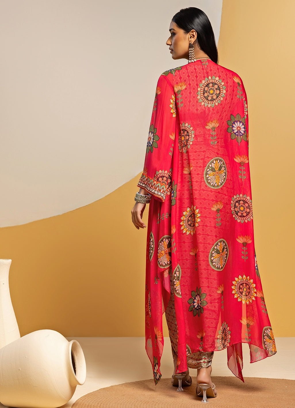 Multicolour Crepe Drape Dress With Jacket Soup by Sougat Paul - Fabilicious Fashion