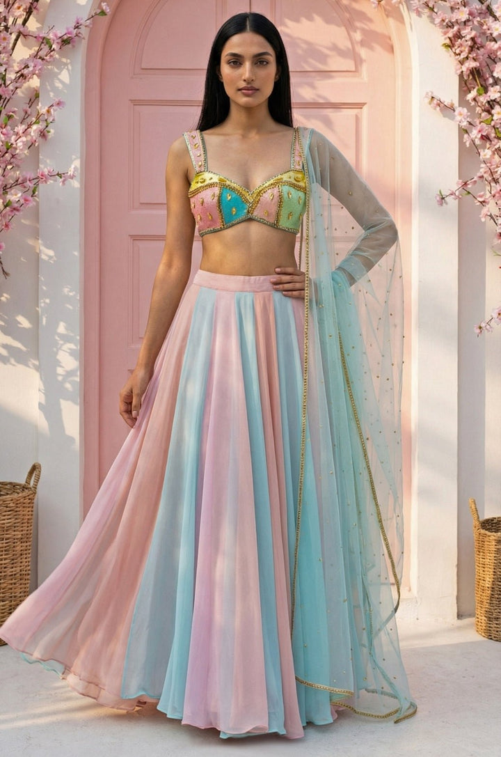 Multicolour Embroidered Georgette Lehenga Set Anisha Shetty - Fabilicious Fashion