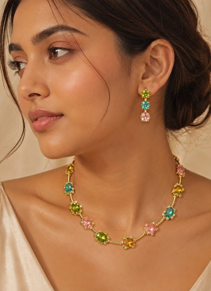 Vivinia by Vidhi Mehra Multicolour Floral Gemstone Necklace SetFabilicious Fashion