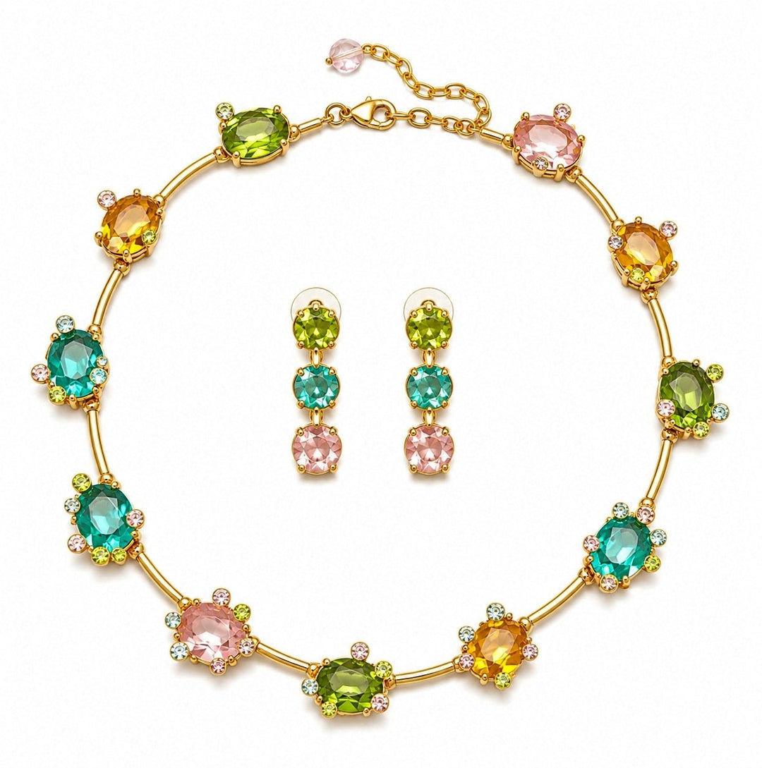 Vivinia by Vidhi Mehra Multicolour Floral Gemstone Necklace SetFabilicious Fashion