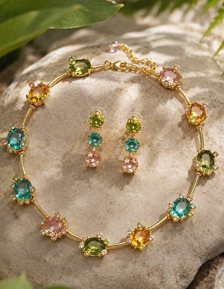 Vivinia by Vidhi Mehra Multicolour Floral Gemstone Necklace SetFabilicious Fashion