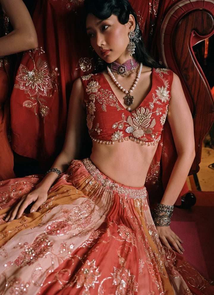 Paulmi and Harsh Multicolour Floral Organza Lehenga SetFabilicious Fashion
