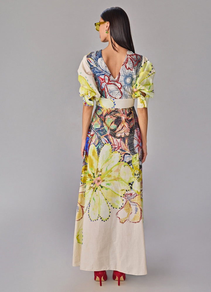 Multicolour Floral Print A Line Dress Saaksha &amp; Kinni - Fabilicious Fashion