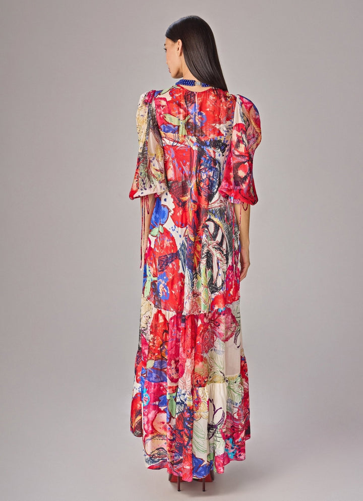 Multicolour Floral Print High Neck Dress Saaksha & Kinni - Fabilicious Fashion