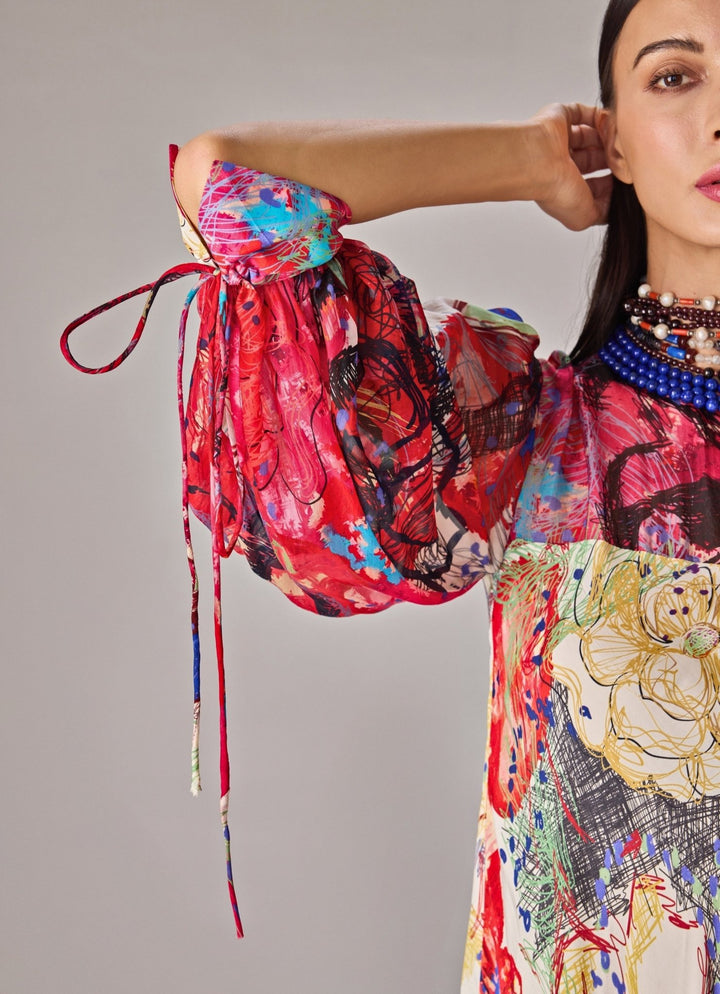 Multicolour Floral Print High Neck Dress Saaksha & Kinni - Fabilicious Fashion