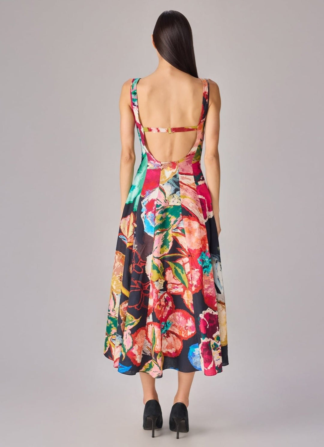 Multicolour Floral Print Midi Flared Dress Saaksha &amp; Kinni - Fabilicious Fashion