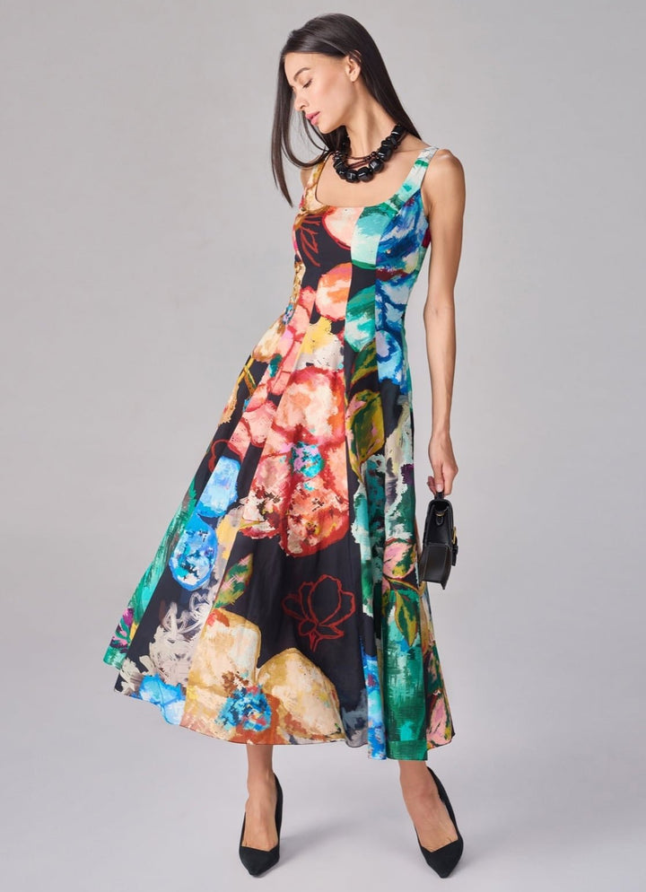 Multicolour Floral Print Midi Flared Dress Saaksha &amp; Kinni - Fabilicious Fashion