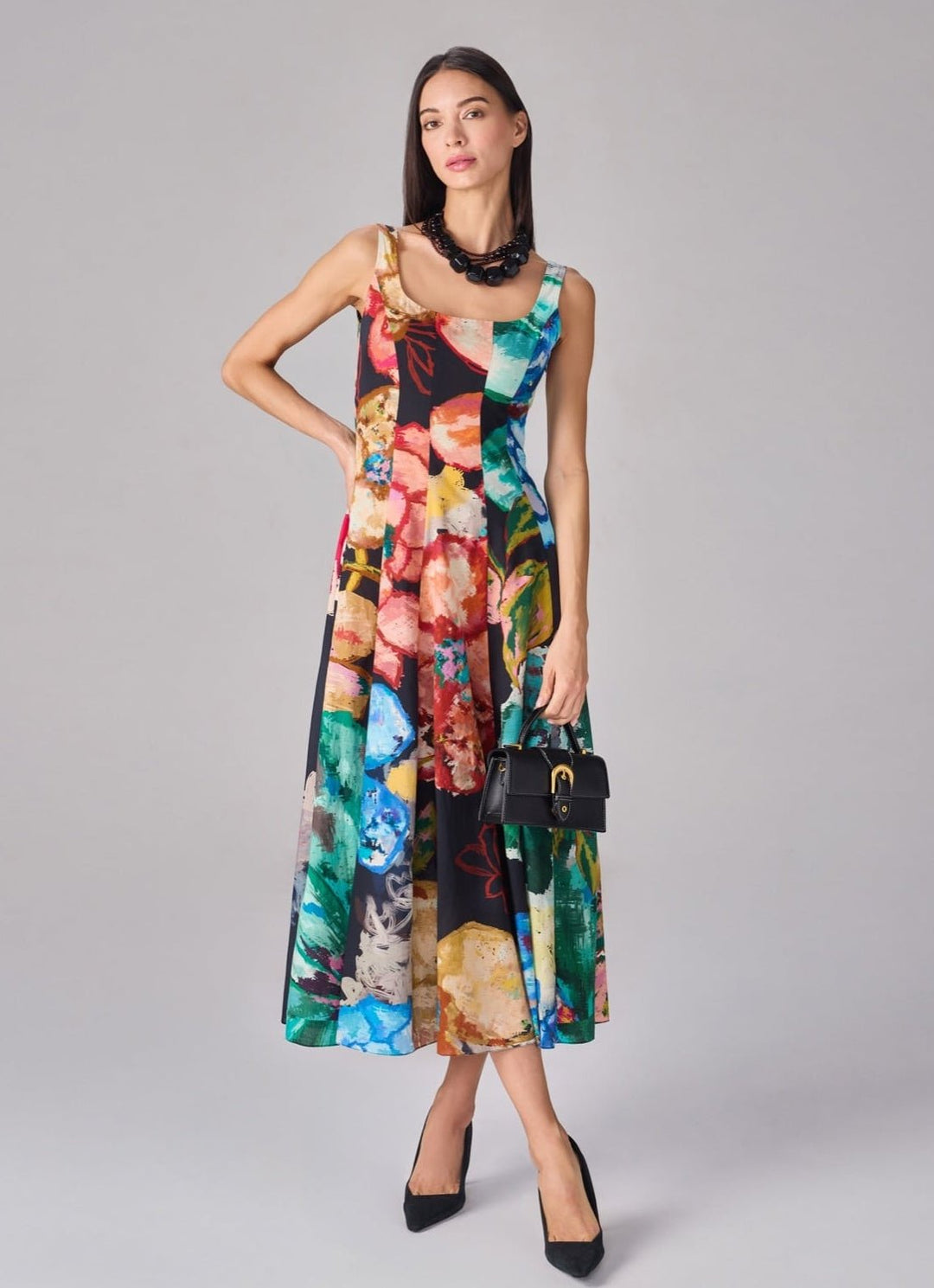 Multicolour Floral Print Midi Flared Dress Saaksha & Kinni - Fabilicious Fashion