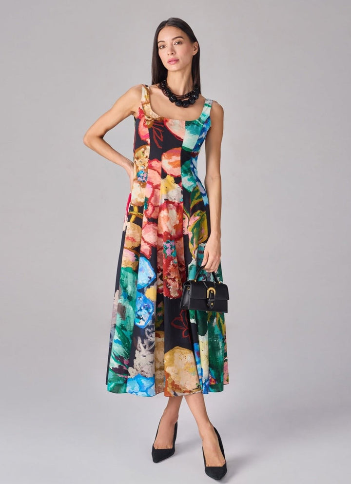 Multicolour Floral Print Midi Flared Dress Saaksha &amp; Kinni - Fabilicious Fashion