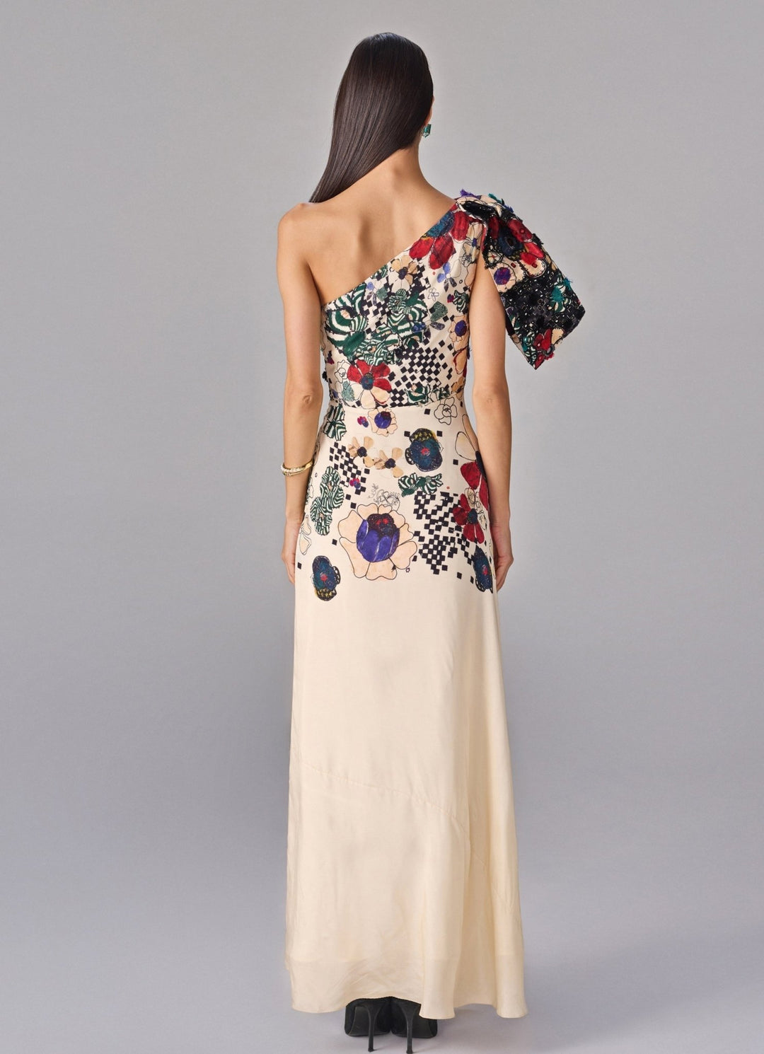 Multicolour Floral Print One Shoulder Gown Saaksha &amp; Kinni - Fabilicious Fashion