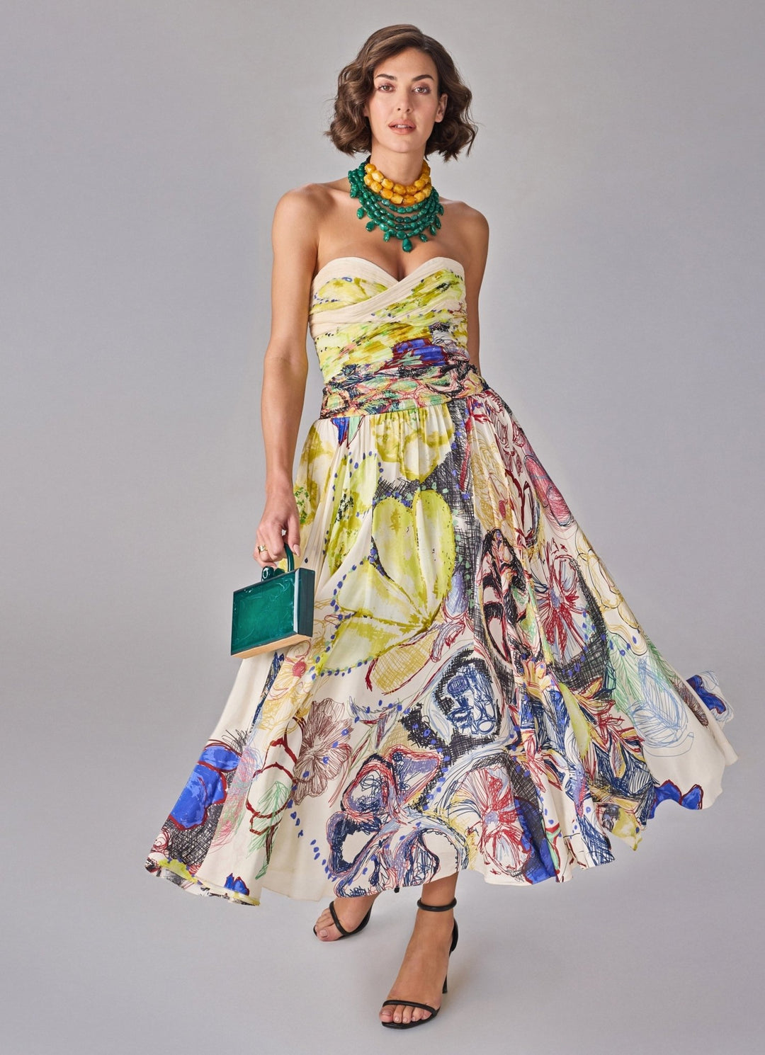 Multicolour Floral Print Strapless Midi Dress Saaksha & Kinni - Fabilicious Fashion