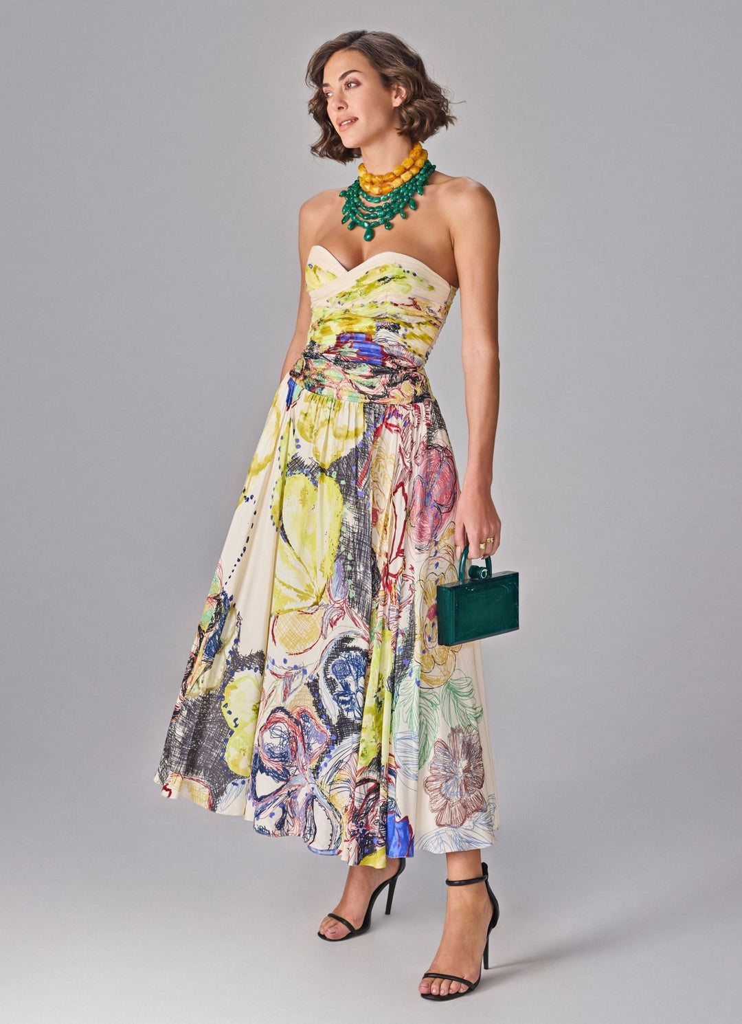 Multicolour Floral Print Strapless Midi Dress Saaksha & Kinni - Fabilicious Fashion