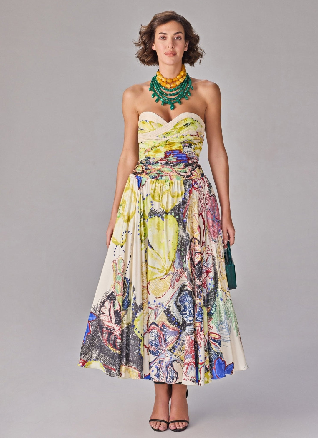 Multicolour Floral Print Strapless Midi Dress Saaksha & Kinni - Fabilicious Fashion