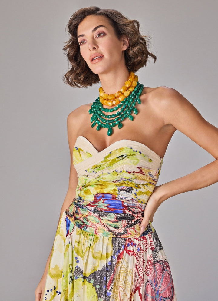 Multicolour Floral Print Strapless Midi Dress Saaksha & Kinni - Fabilicious Fashion