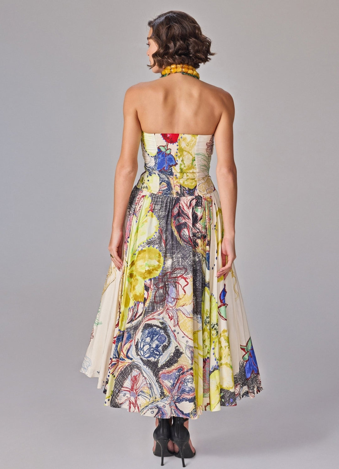 Multicolour Floral Print Strapless Midi Dress Saaksha & Kinni - Fabilicious Fashion