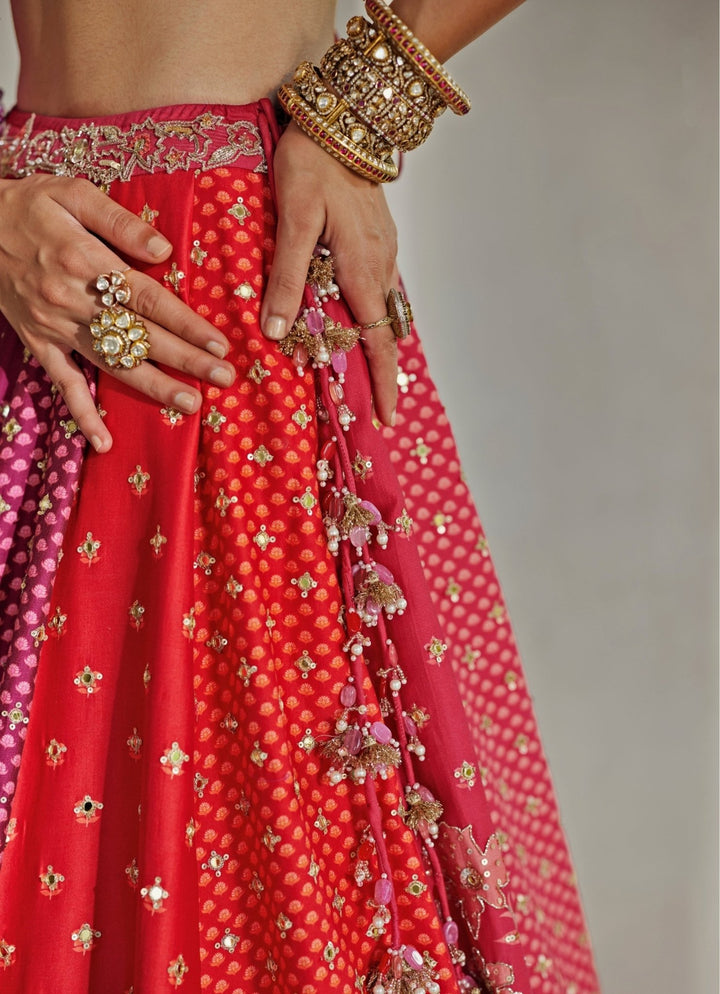Multicolour Floral Printed Silk Lehenga Set Paulmi and Harsh - Fabilicious Fashion