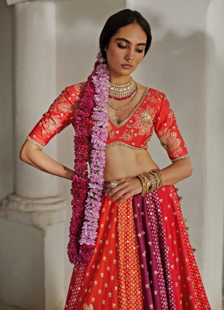 Multicolour Floral Printed Silk Lehenga Set Paulmi and Harsh - Fabilicious Fashion