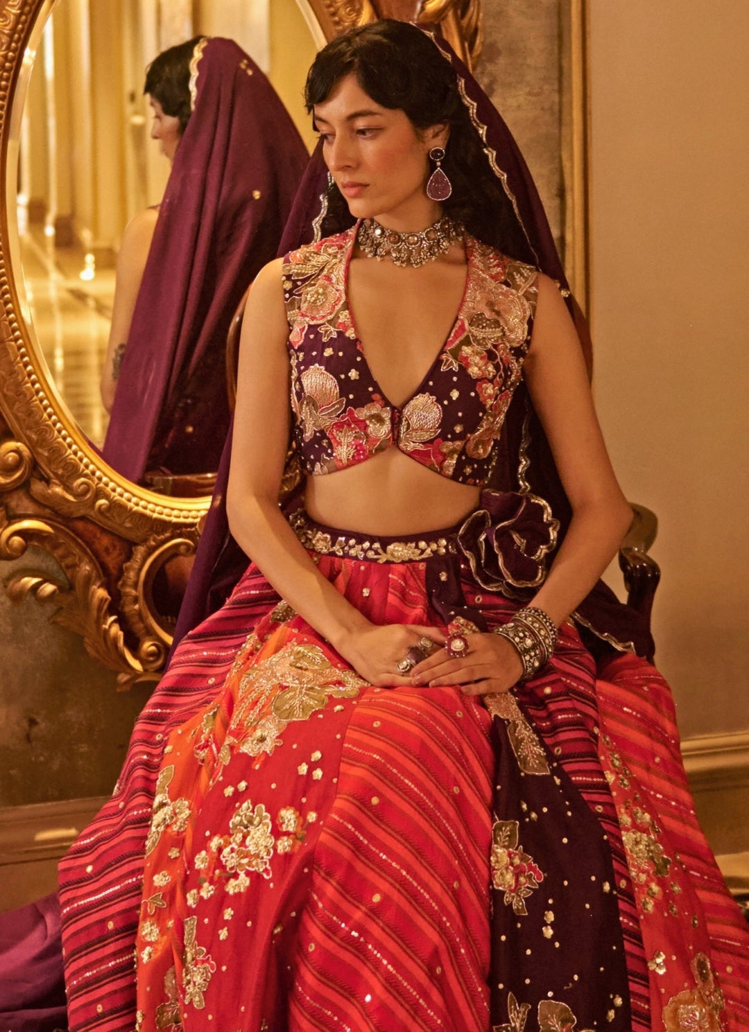 Paulmi and Harsh Multicolour Floral Printed Silk Lehenga SetFabilicious Fashion