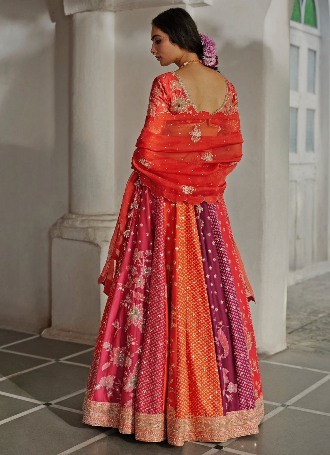 Multicolour Floral Printed Silk Lehenga Set Paulmi and Harsh - Fabilicious Fashion