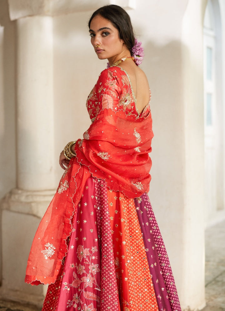 Multicolour Floral Printed Silk Lehenga Set Paulmi and Harsh - Fabilicious Fashion