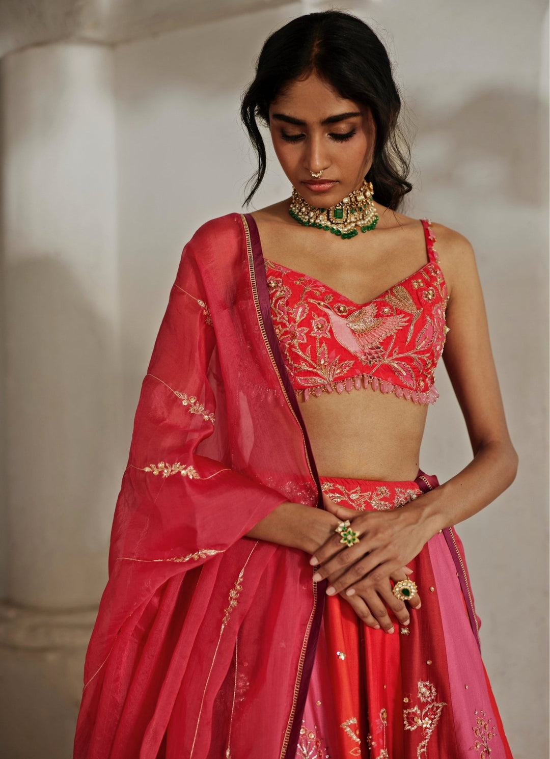 Multicolour Floral Printed Silk Lehenga Paulmi and Harsh - Fabilicious Fashion