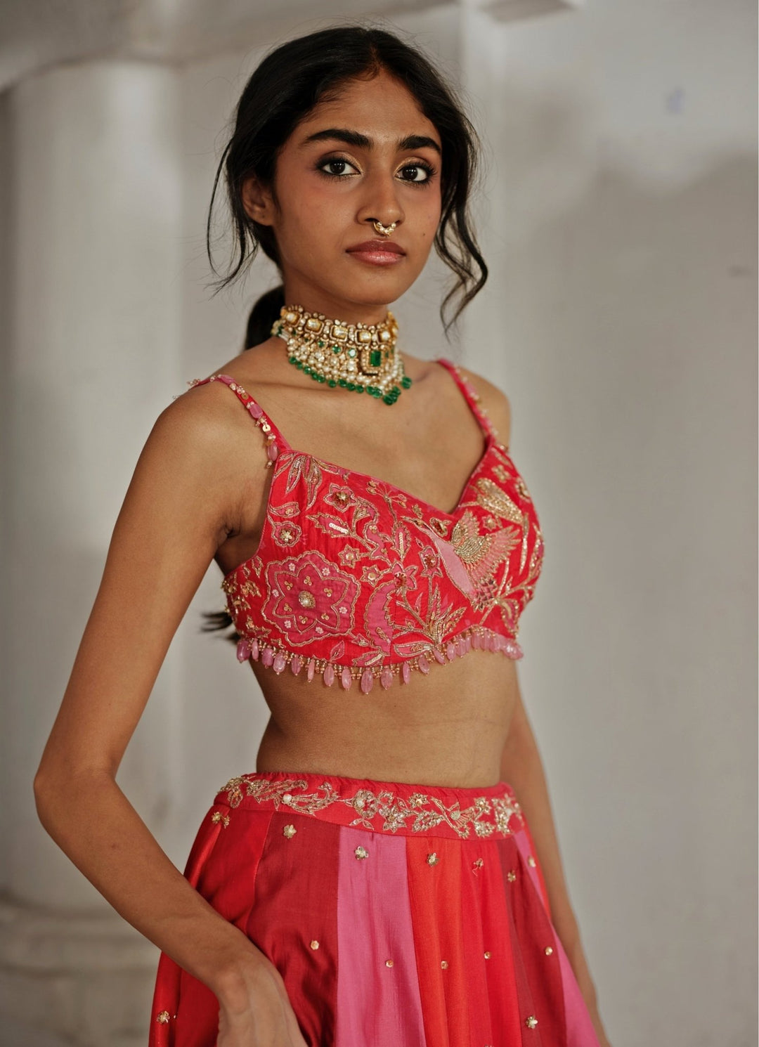 Multicolour Floral Printed Silk Lehenga Paulmi and Harsh - Fabilicious Fashion