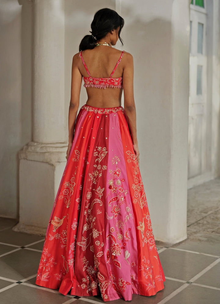 Multicolour Floral Printed Silk Lehenga Paulmi and Harsh - Fabilicious Fashion