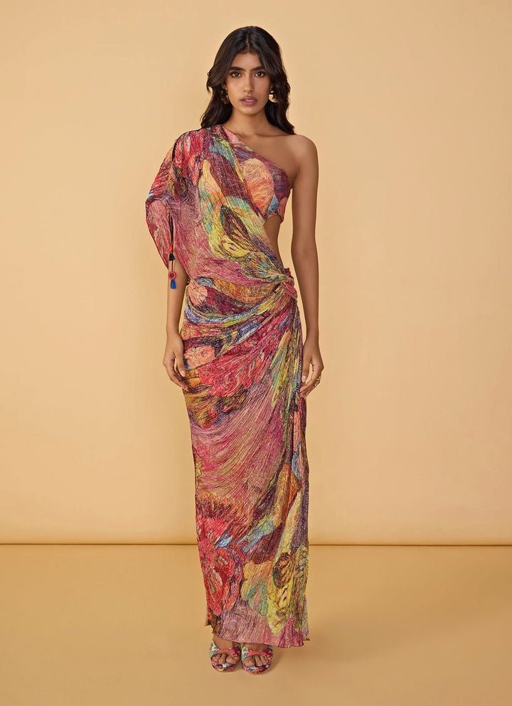 Multicolour Floral Printed Slit Gown Saaksha &amp; Kinni - Fabilicious Fashion