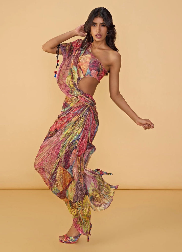 Multicolour Floral Printed Slit Gown Saaksha &amp; Kinni - Fabilicious Fashion