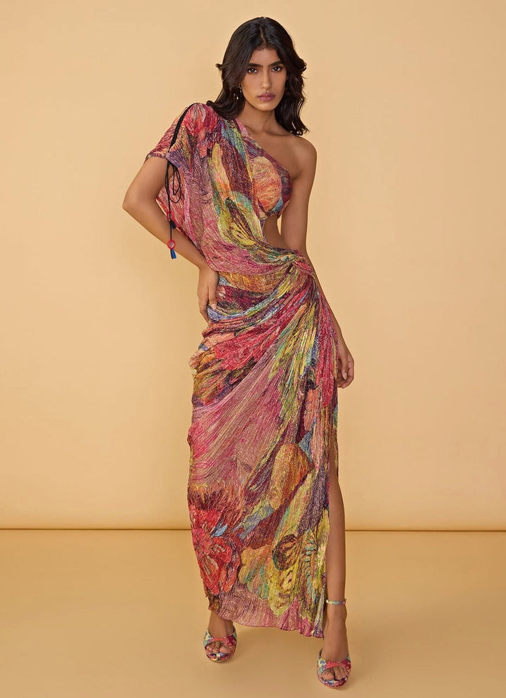 Multicolour Floral Printed Slit Gown Saaksha &amp; Kinni - Fabilicious Fashion