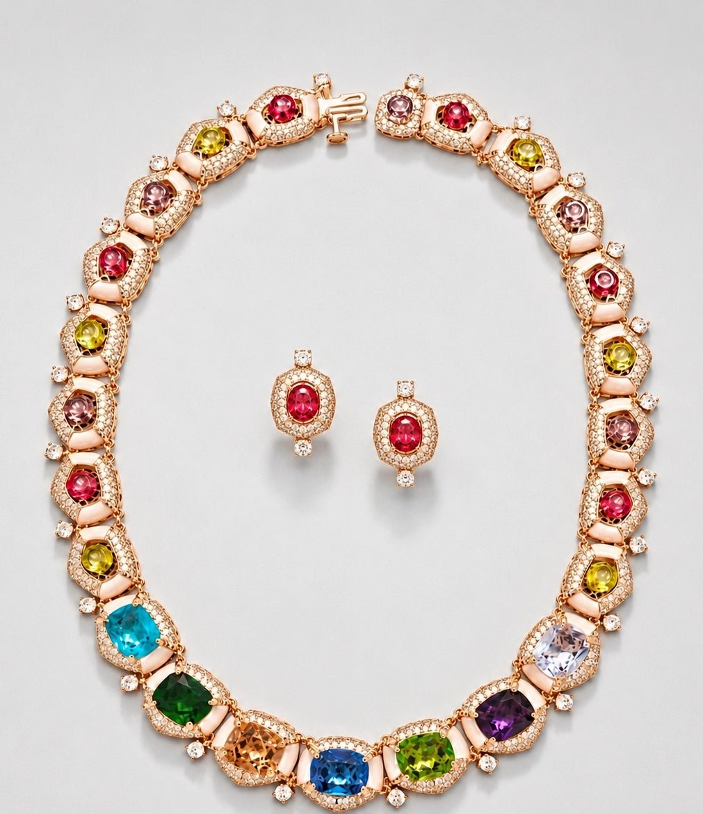 Vivinia by Vidhi Mehra Multicolour Gemstone Necklace SetFabilicious Fashion